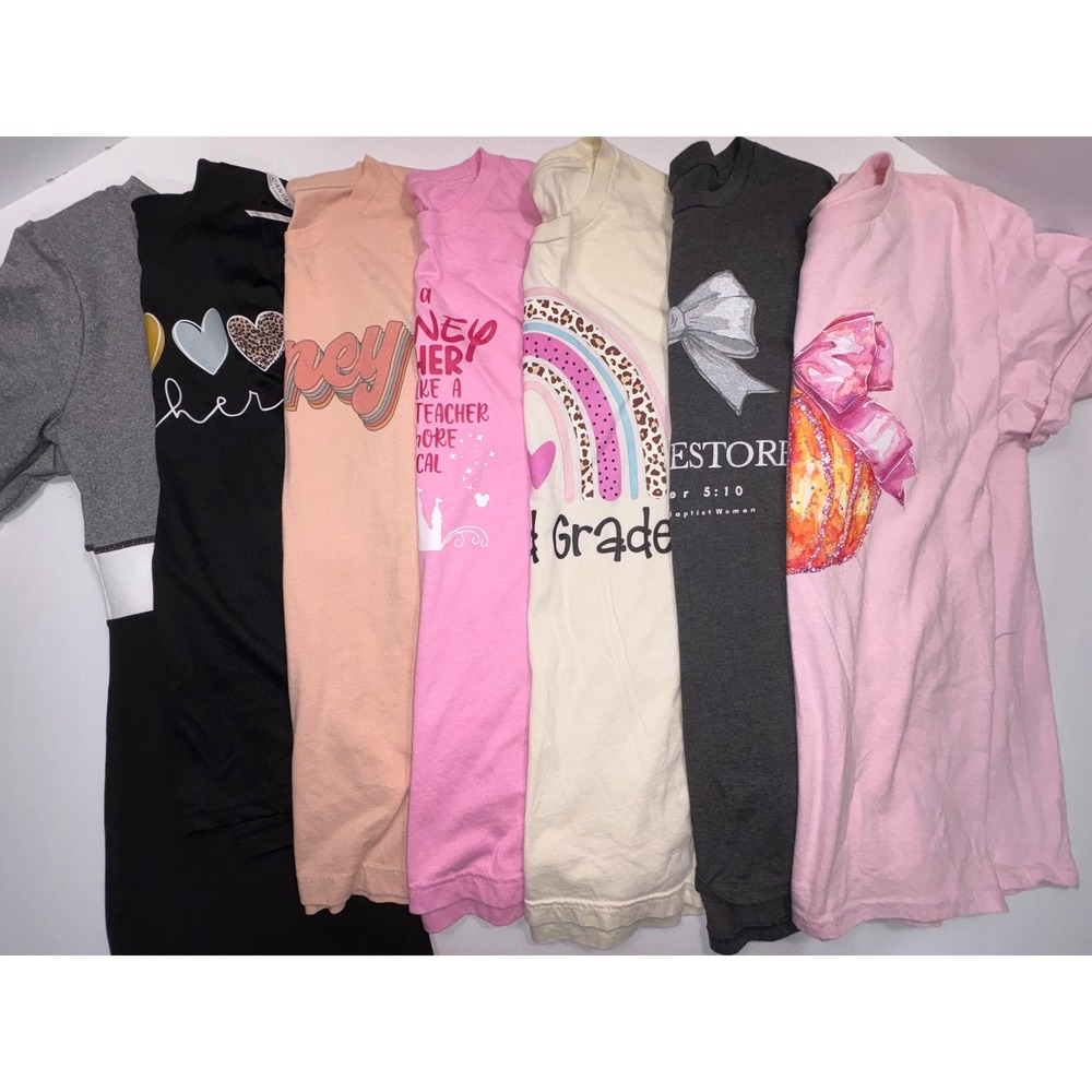 Womens Graphic T-Shirt Bundle Teacher Disney Faith Fall Activewear Set of 7